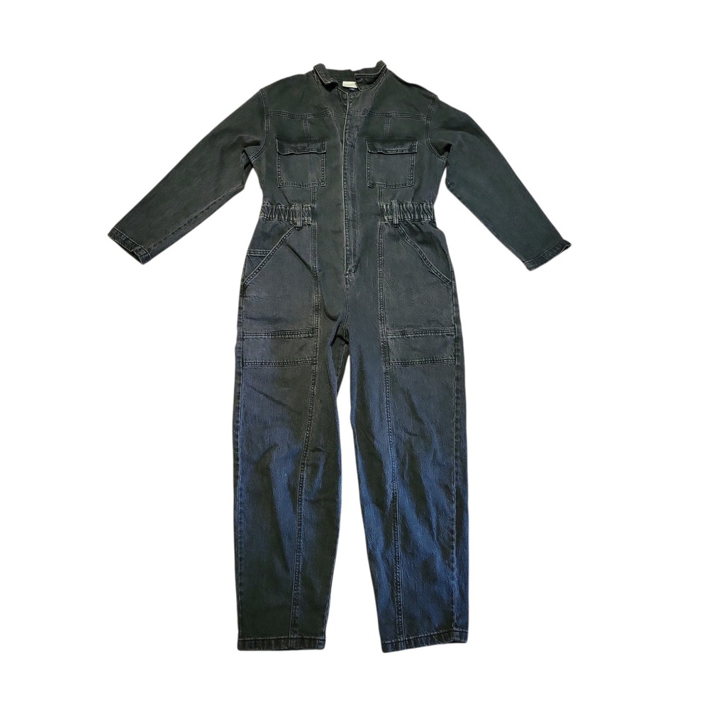 Universal Thread‎ Womens Washed Black Denim Boiler Suit Jumpsuit Size 14 Utility